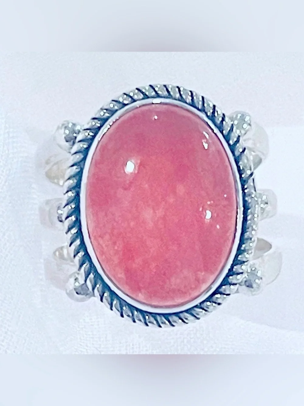 Pink Jade 925 Triple Sterling Silver Ring